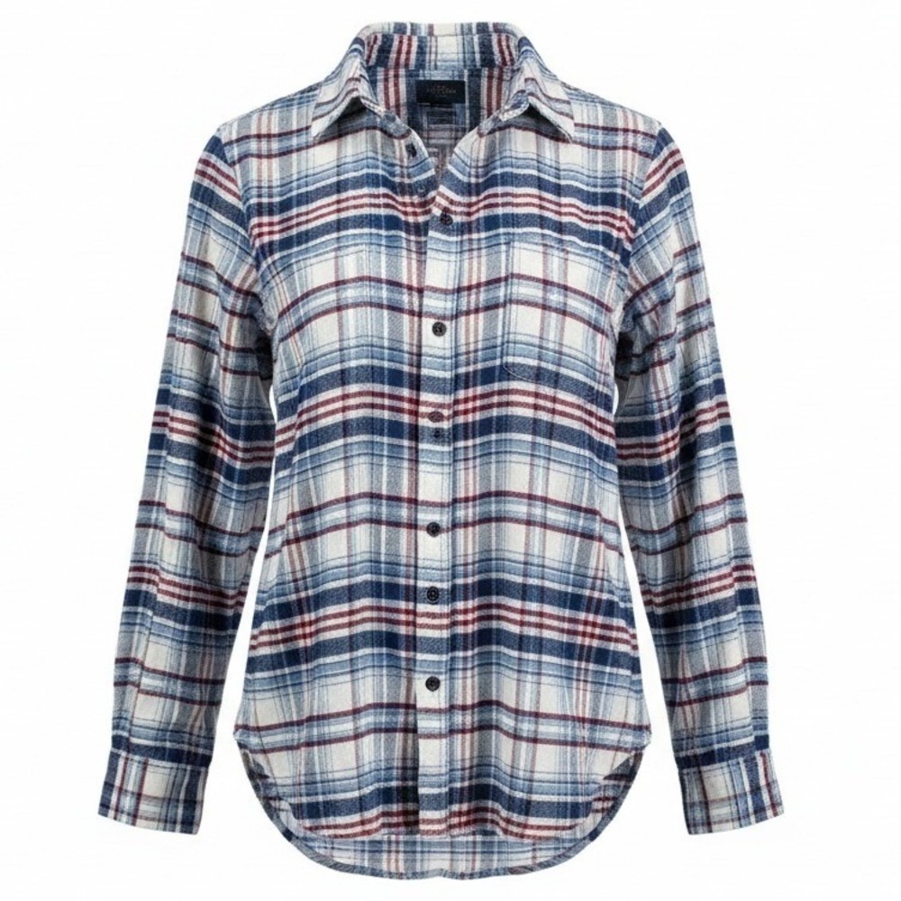 Prince & Fox Flannel Shirt Men Small Blue White Red Plaid Long Sleeve Button